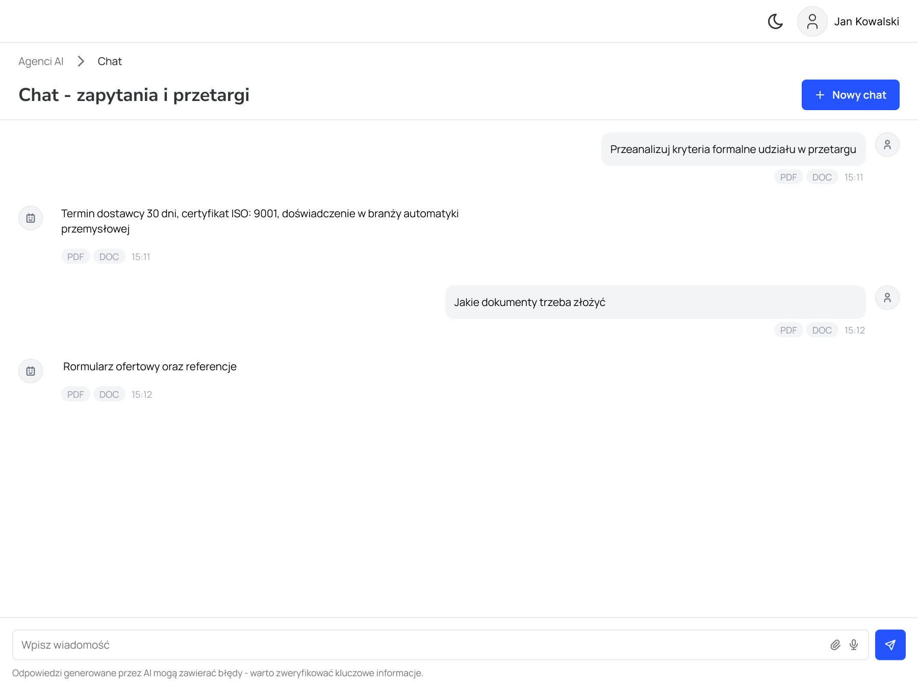 Interfejs aplikacji Tenderlink 1